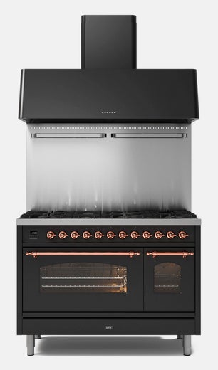 Ilve Nostalgia P12N 120 cm liesi ja AG 120 liesituuletin kauhanpidinpaneelilla