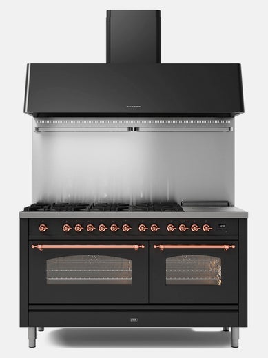 Ilve Nostalgia P15N 150 cm liesi ja AG 150 liesituuletin kauhanpidinpaneelilla